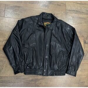 Vintage 90s G-III Leather‎ Jacket Biker Full Zip Bomber Black XL